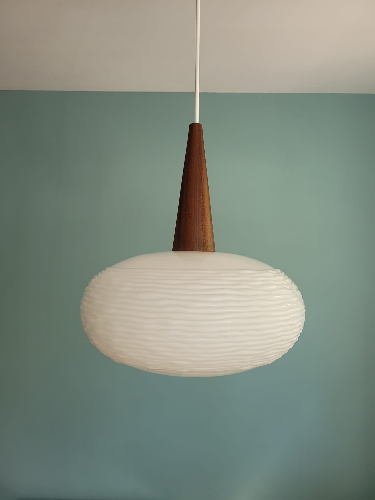 Scandinavian suspension in opaline and teak, 60s