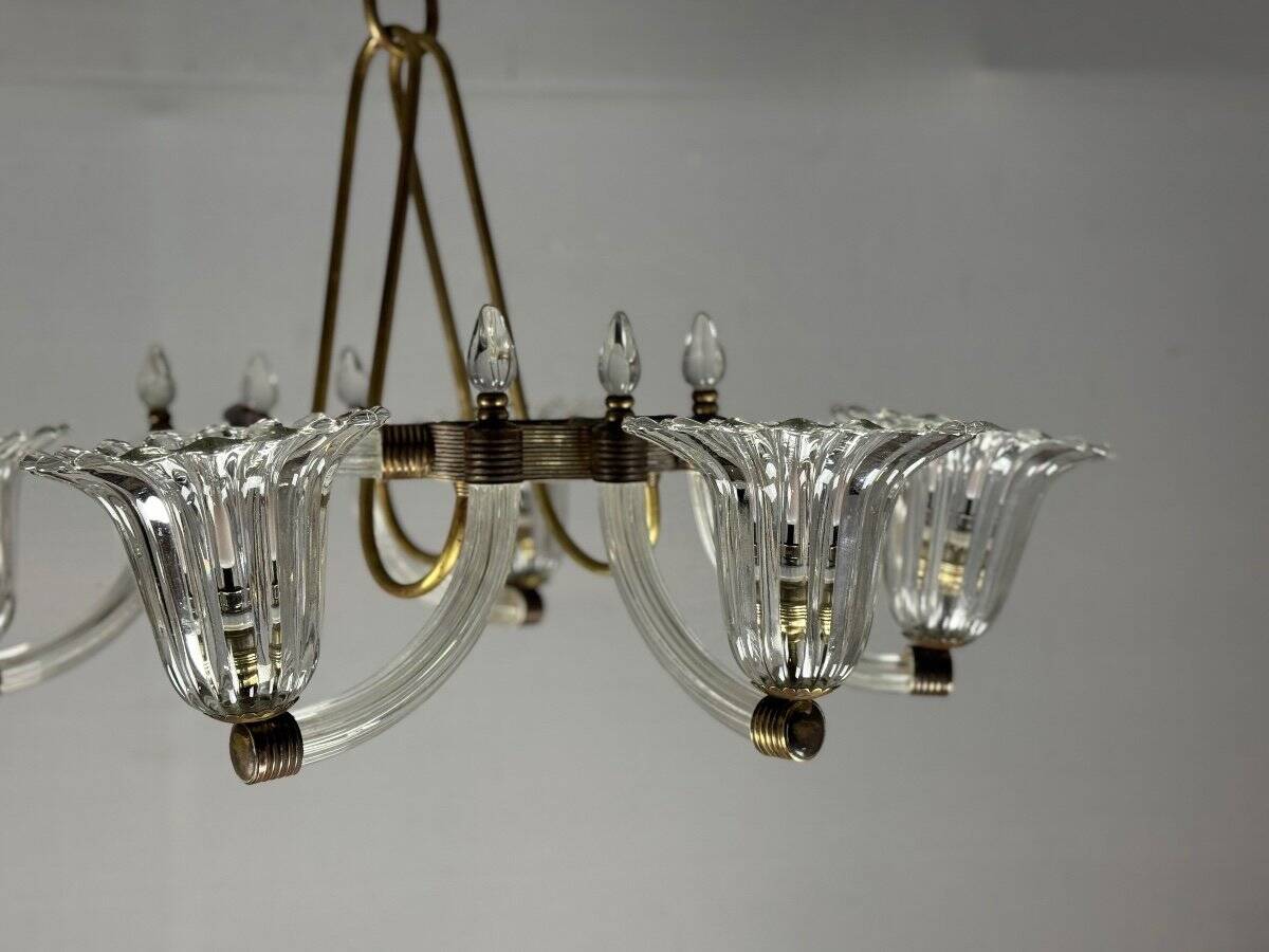 Venetian Murano Glass and Brass Chandelier Circa 1950
