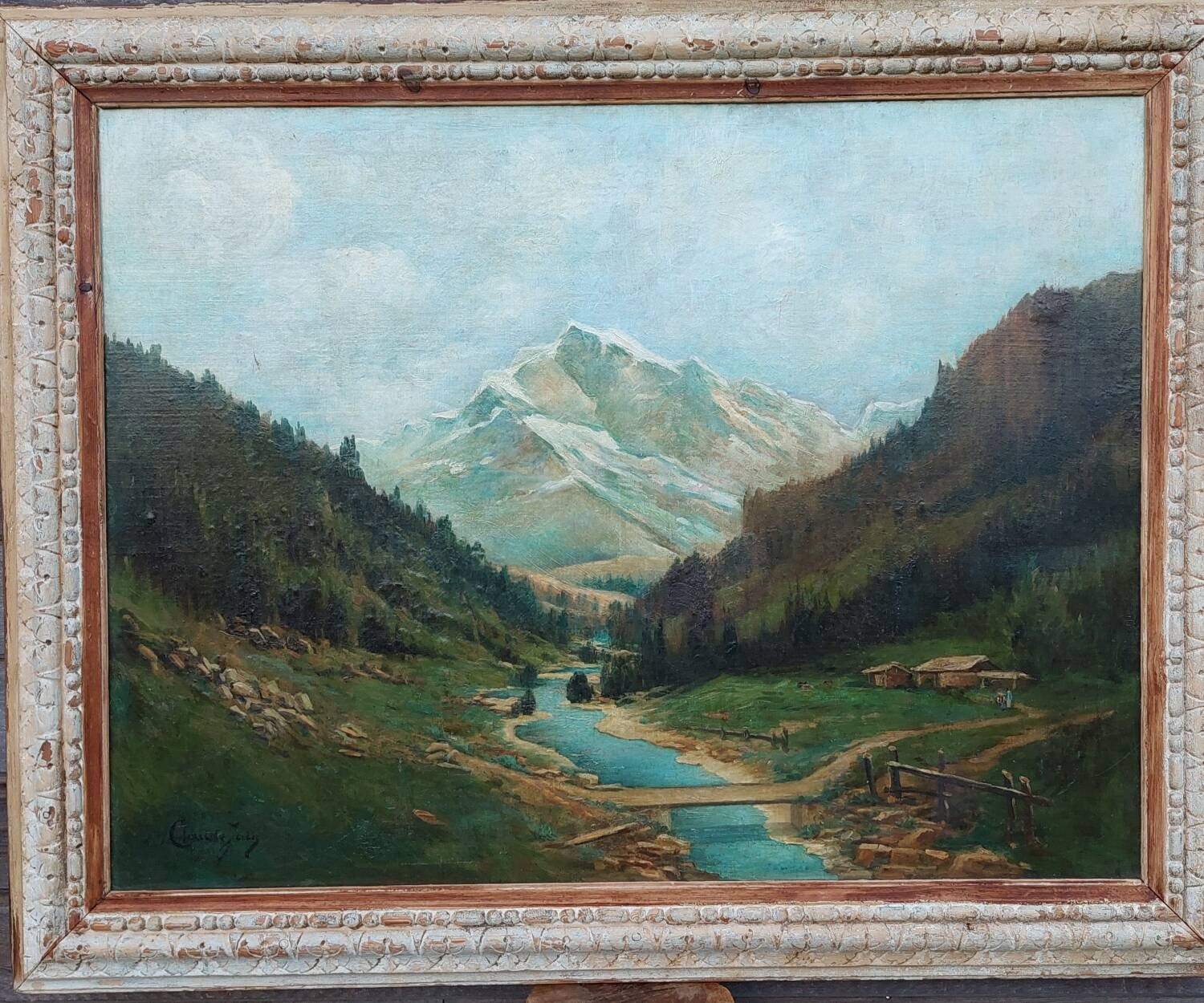 Large antique mountain painting