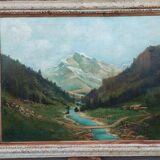 Grand tableau ancien montagne