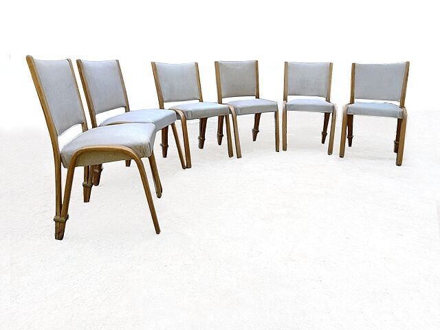 Set of 6 chairs Steiner Bow wood vintage 1950
