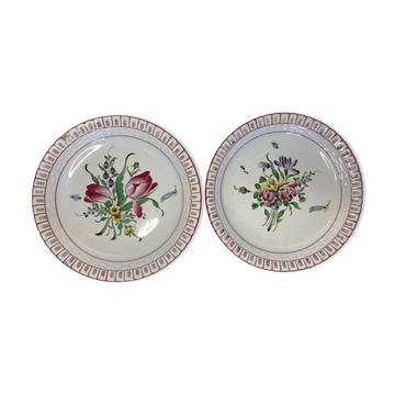 Lunéville, two floral earthenware bowls with pierced edges from the early 20th century.