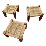 3 tabourets indiens en bois et cordes