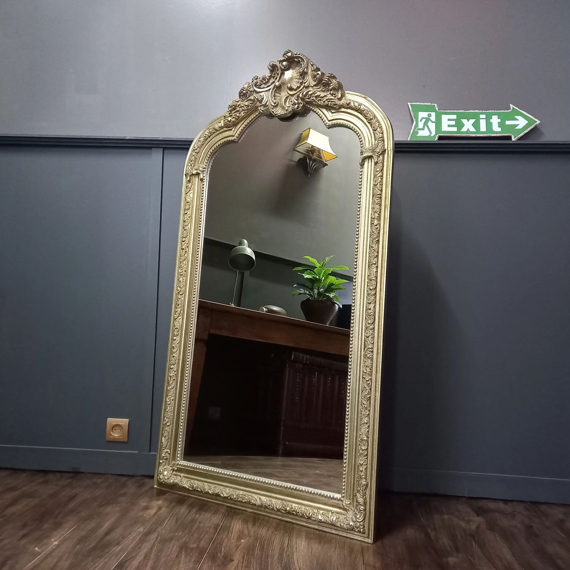 Large vintage French mantel mirror baroque wooden frame