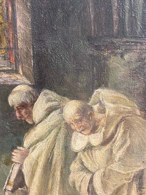 Toile de 1925, moines dans une église