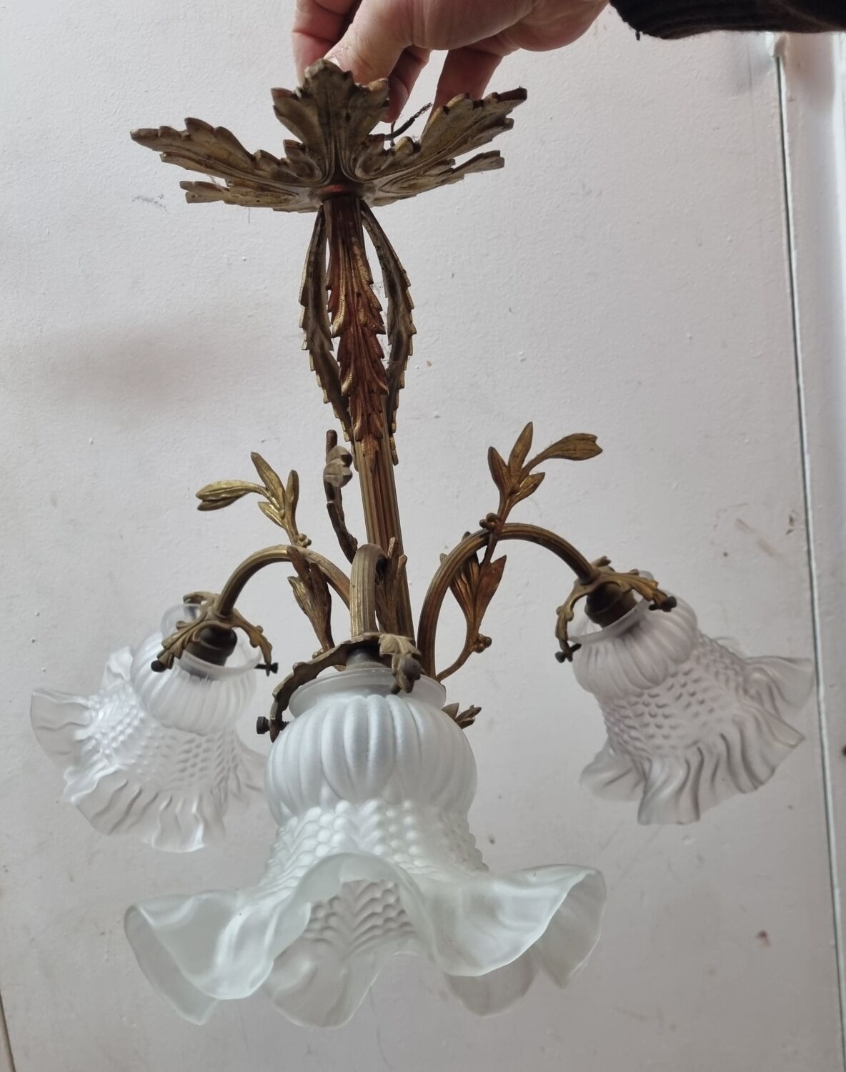 Bronze chandelier art deco 3 tulips