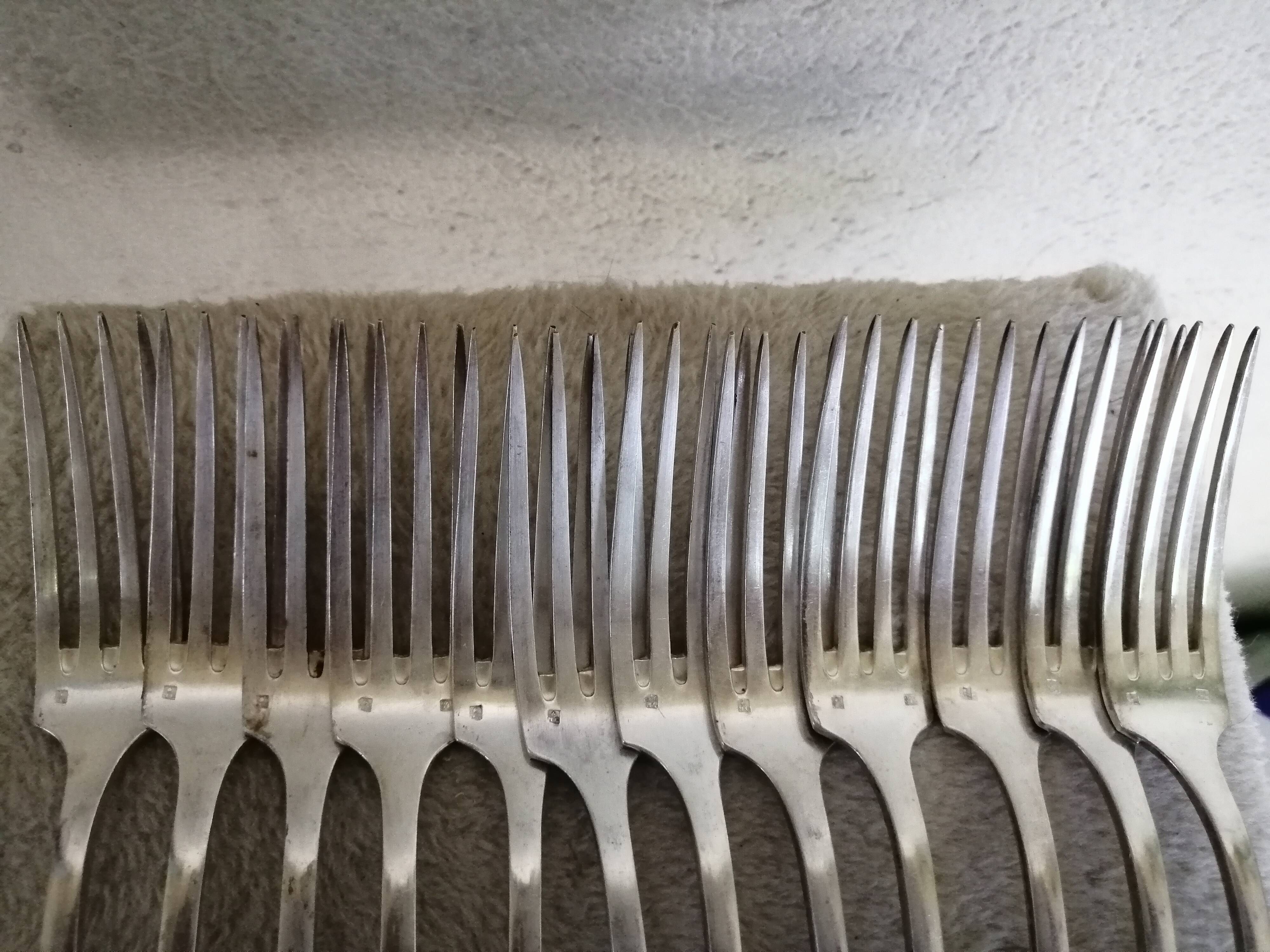 12 Art Deco silver metal bistro forks