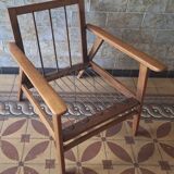 Danish teak lounge chair with sea blue-green  fabric, 1960s