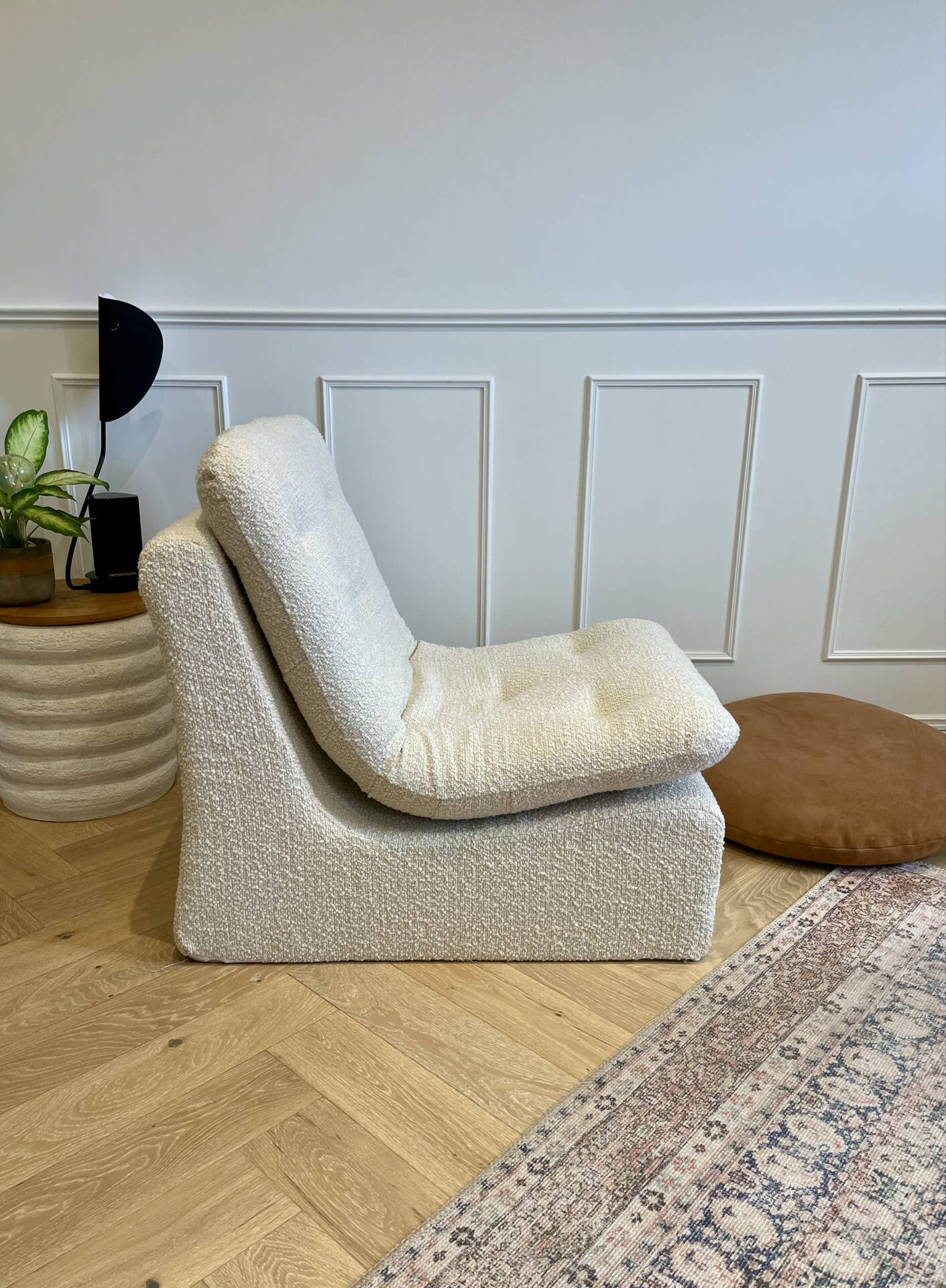 Vintage armchair - cream boucle fabric - 1970s