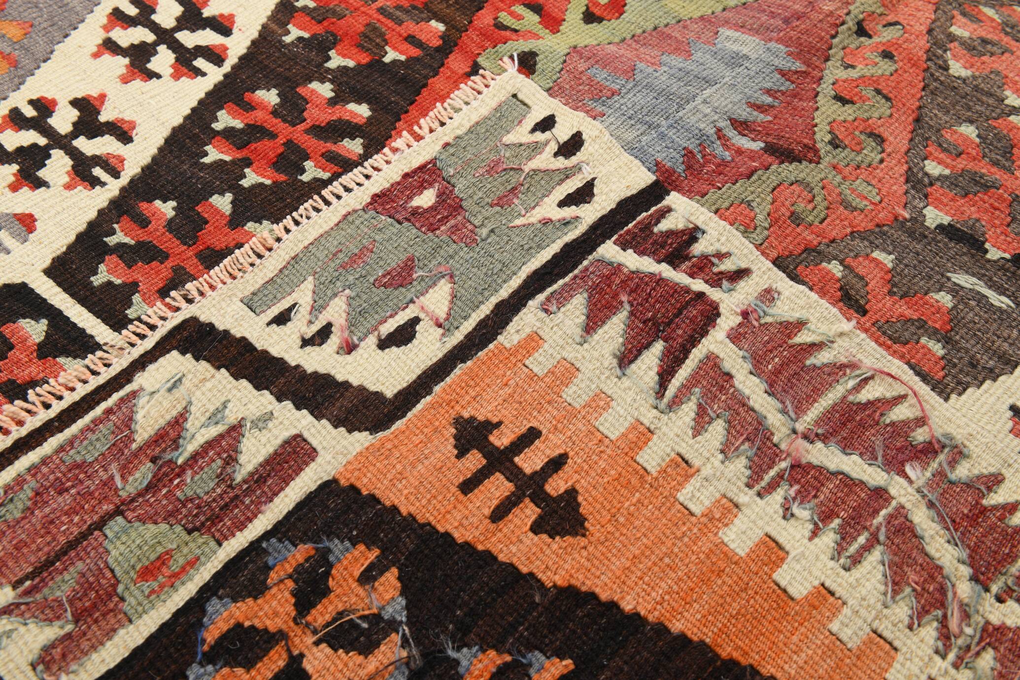Pastel Tones Geometric Pattern Turkish Woven Wool Kilim Rug, 185x350 Cm
