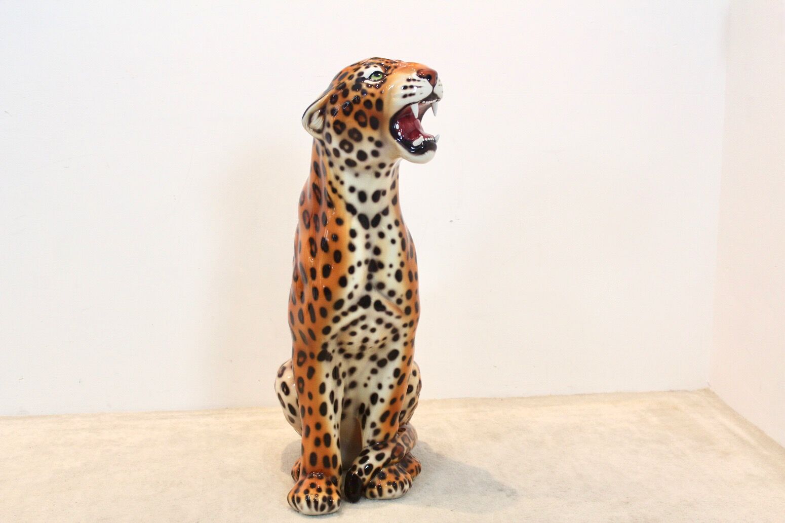 Handmade Italian ceramic leopard sculpture