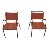 Pair of vintage scoubidou armchairs.
