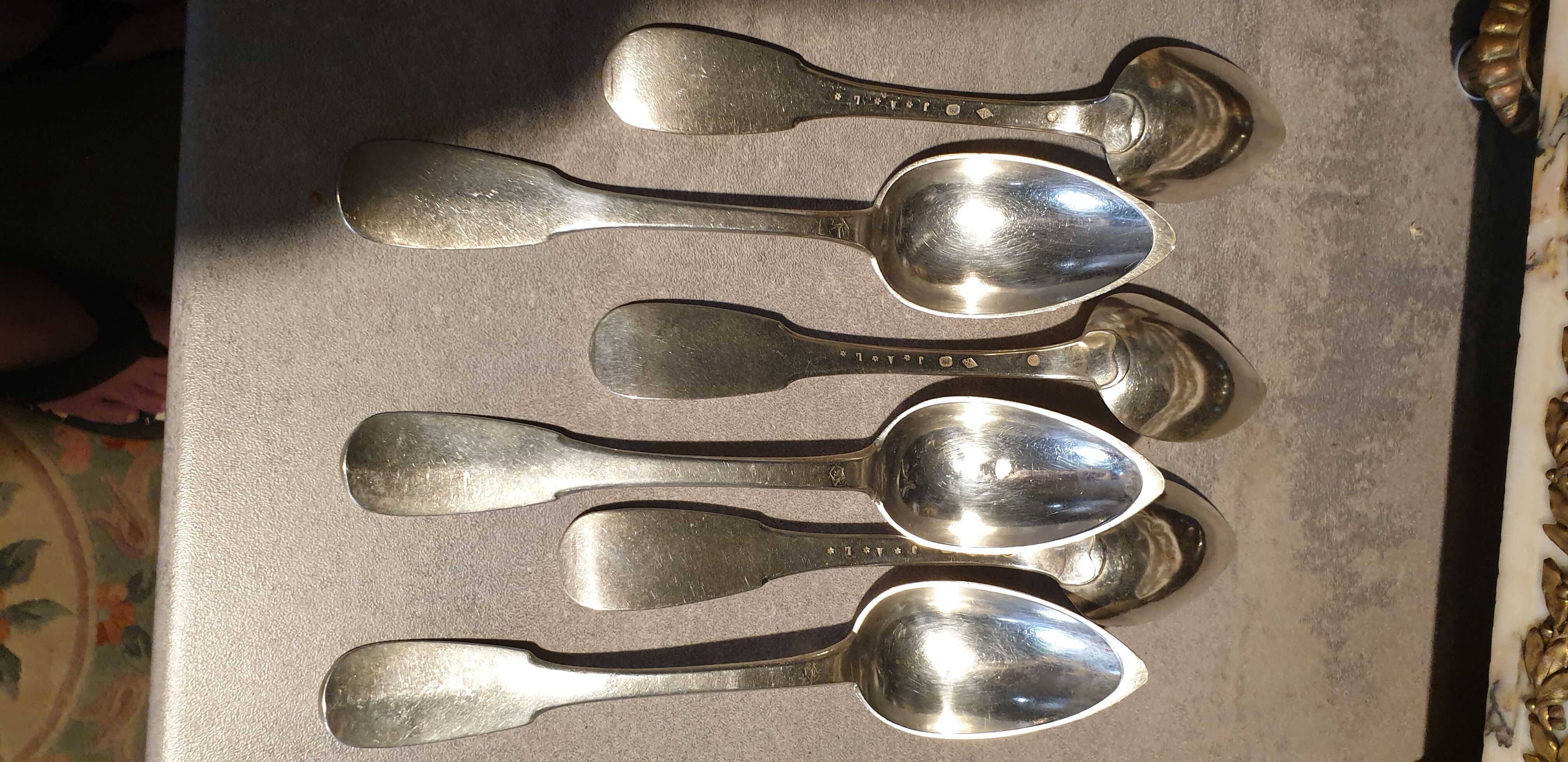 grâgout spoons, plain, monogrammed, solid silver