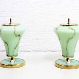 Lampes Art Deco en laiton et verre 1950