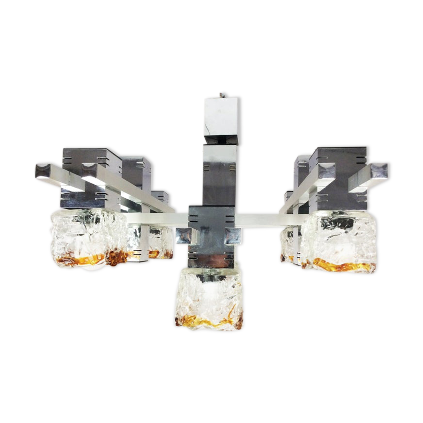 1970's cubic chandelier in chromed metal designed by Maison Sciolari for Mazzega