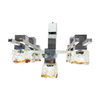 1970's cubic chandelier in chromed metal designed by Maison Sciolari for Mazzega