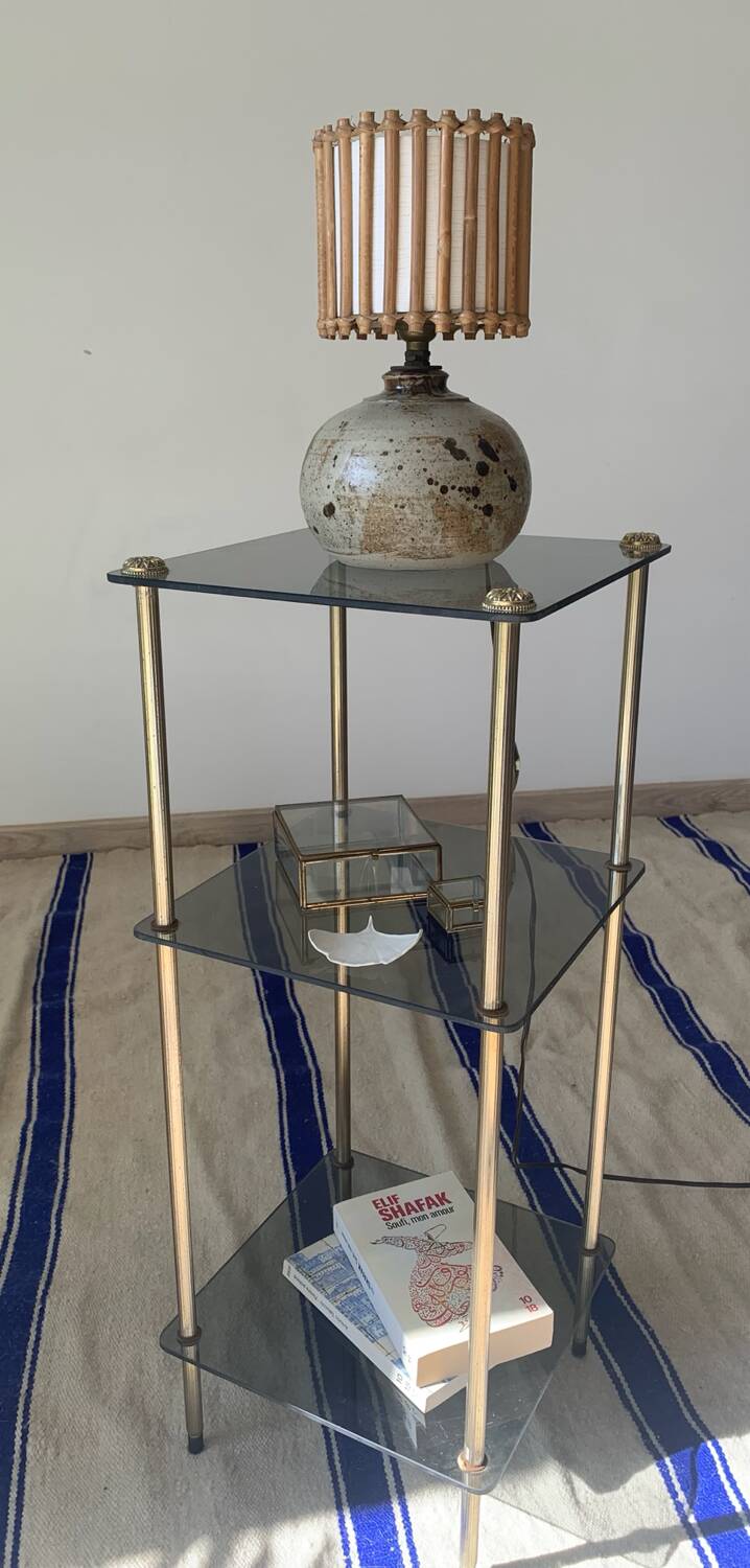 Old glass and brass stool