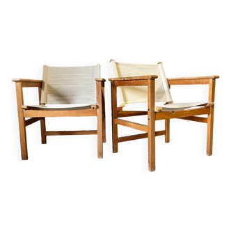 Pair of fabric and pine armchairs by Ikea 1990