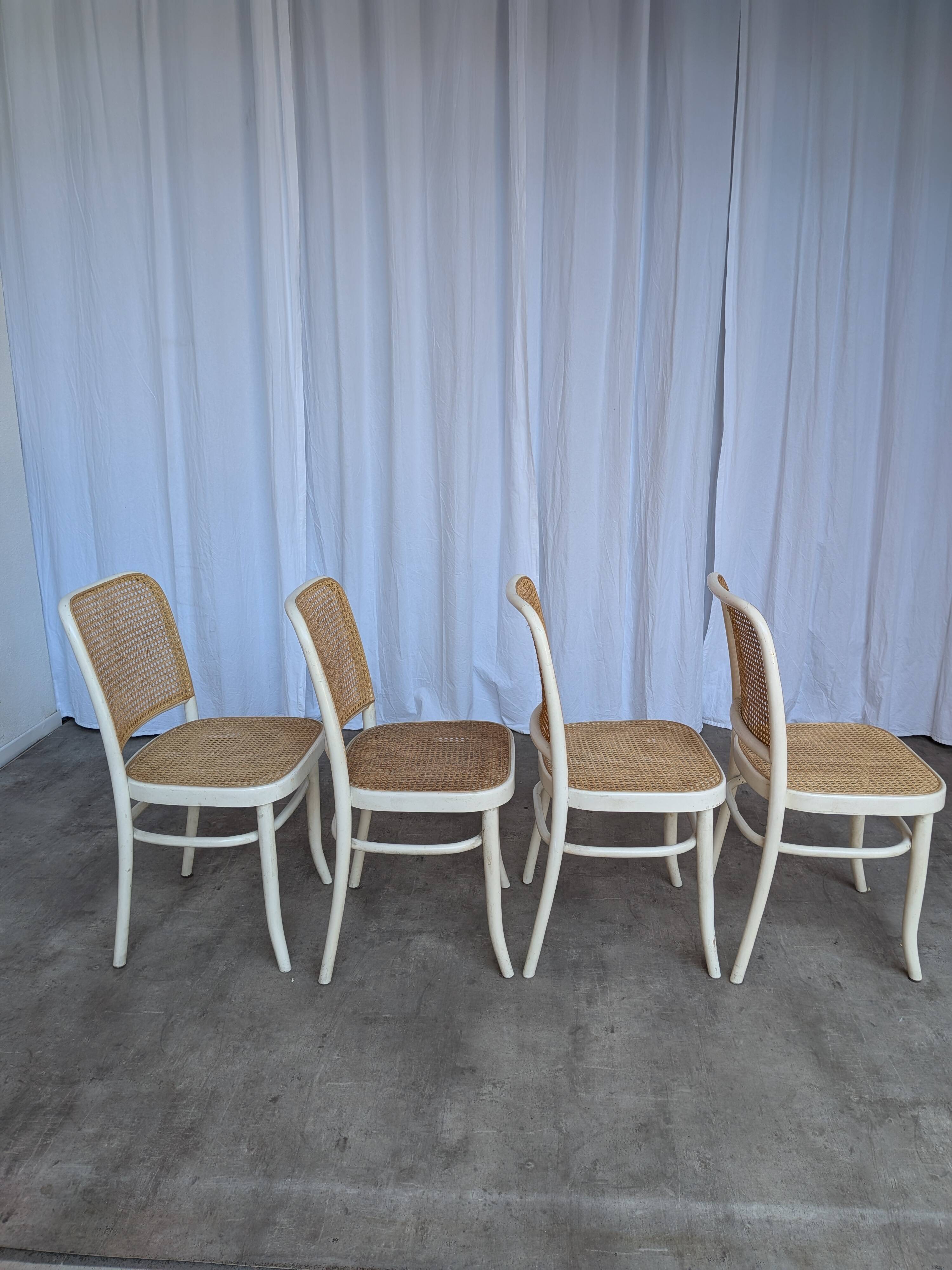 Set of 4 Thonet Style 811 Cane Chair: Josef Hoffman Mid-Century Modern Furn