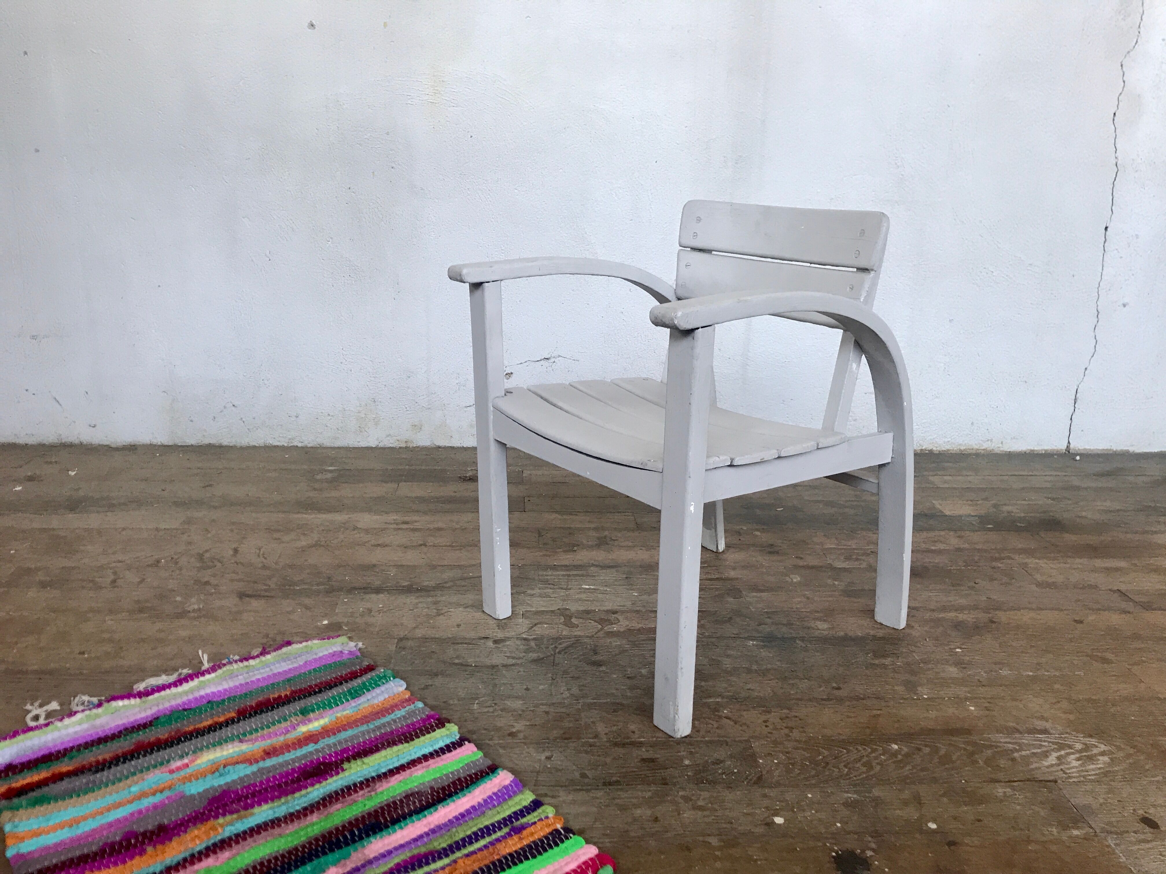 Fauteuil vintage pour enfant blanc, gris clair 1950