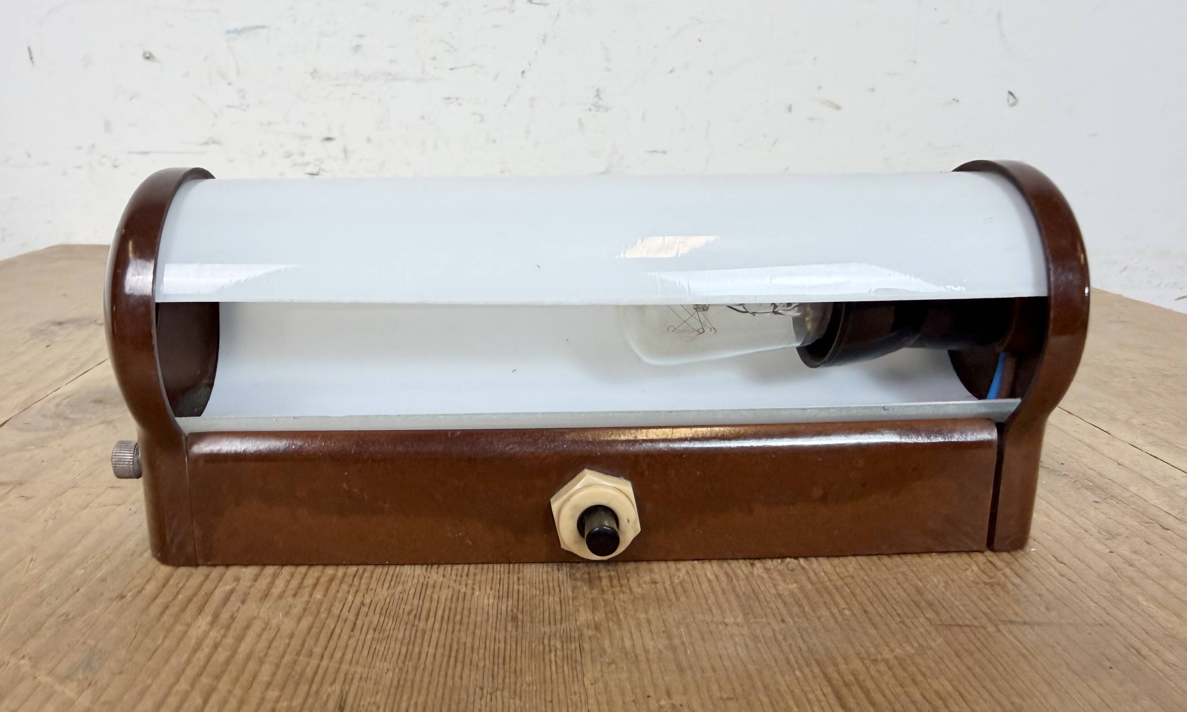 Industrial Brown Bakelite Wall Light with Milk Glass, 1950s