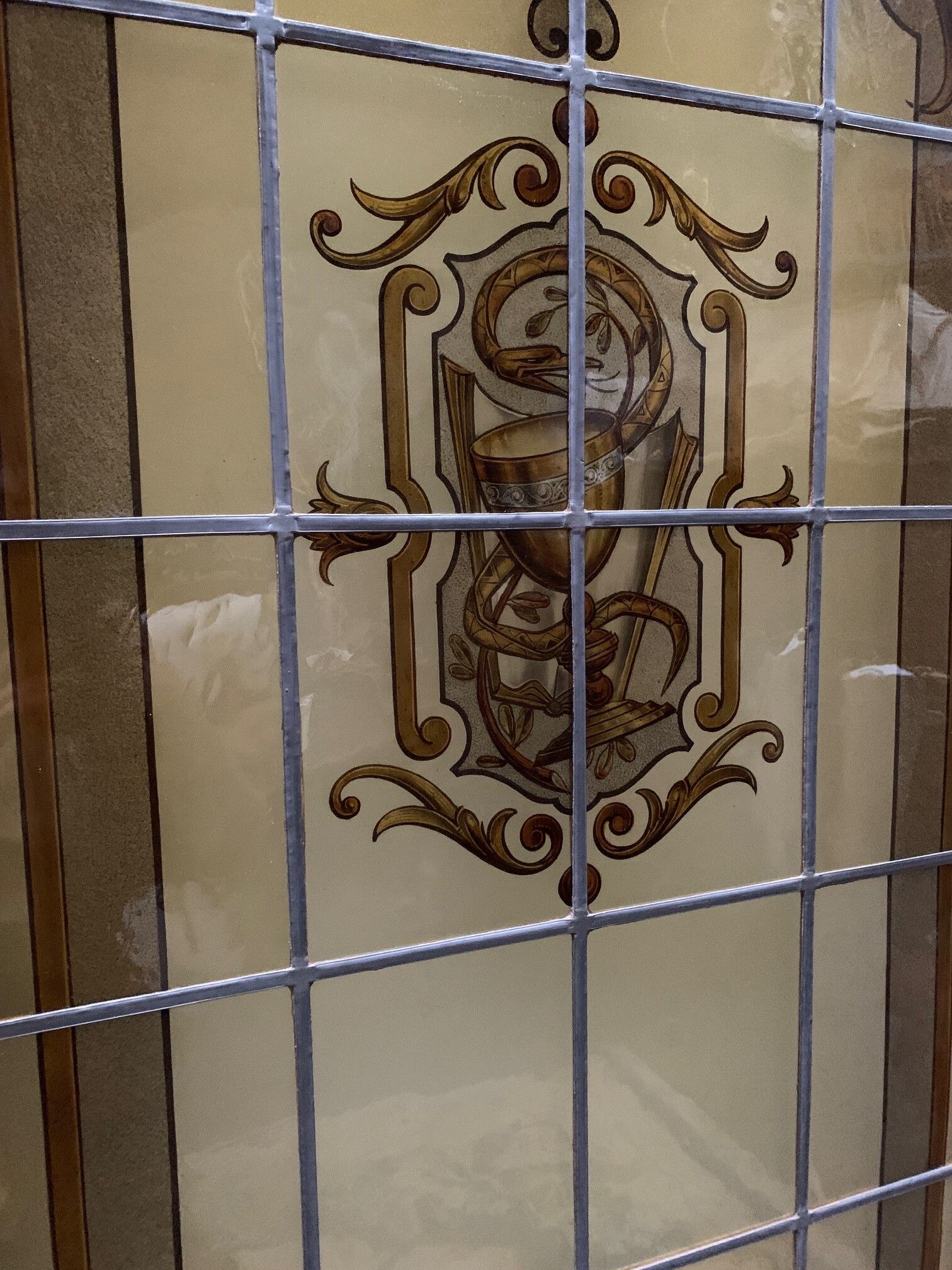 Wooden doors with stained glass