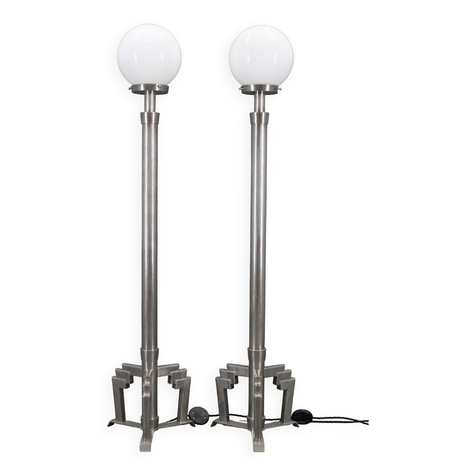 1940s pair of Art Deco chrome floor lamps, Czechoslovakia