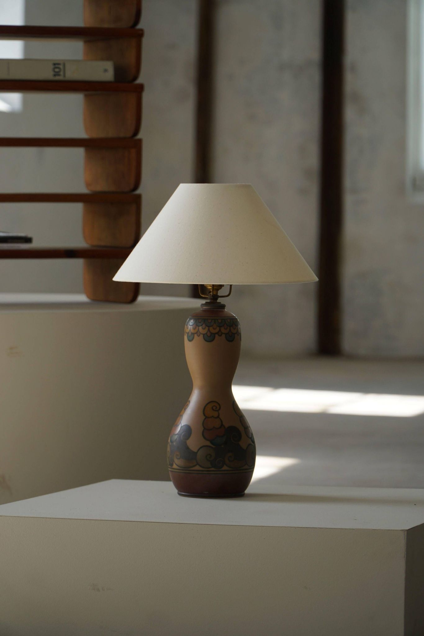 Terracotta table lamp, Art Nouveau, L. Hjorth, Bornholm, Denmark, 1930s