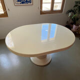 Vintage table, beige lacquered top and bamboo legs.