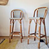 Vintage Gaty bar stools in two-tone rattan and caning.