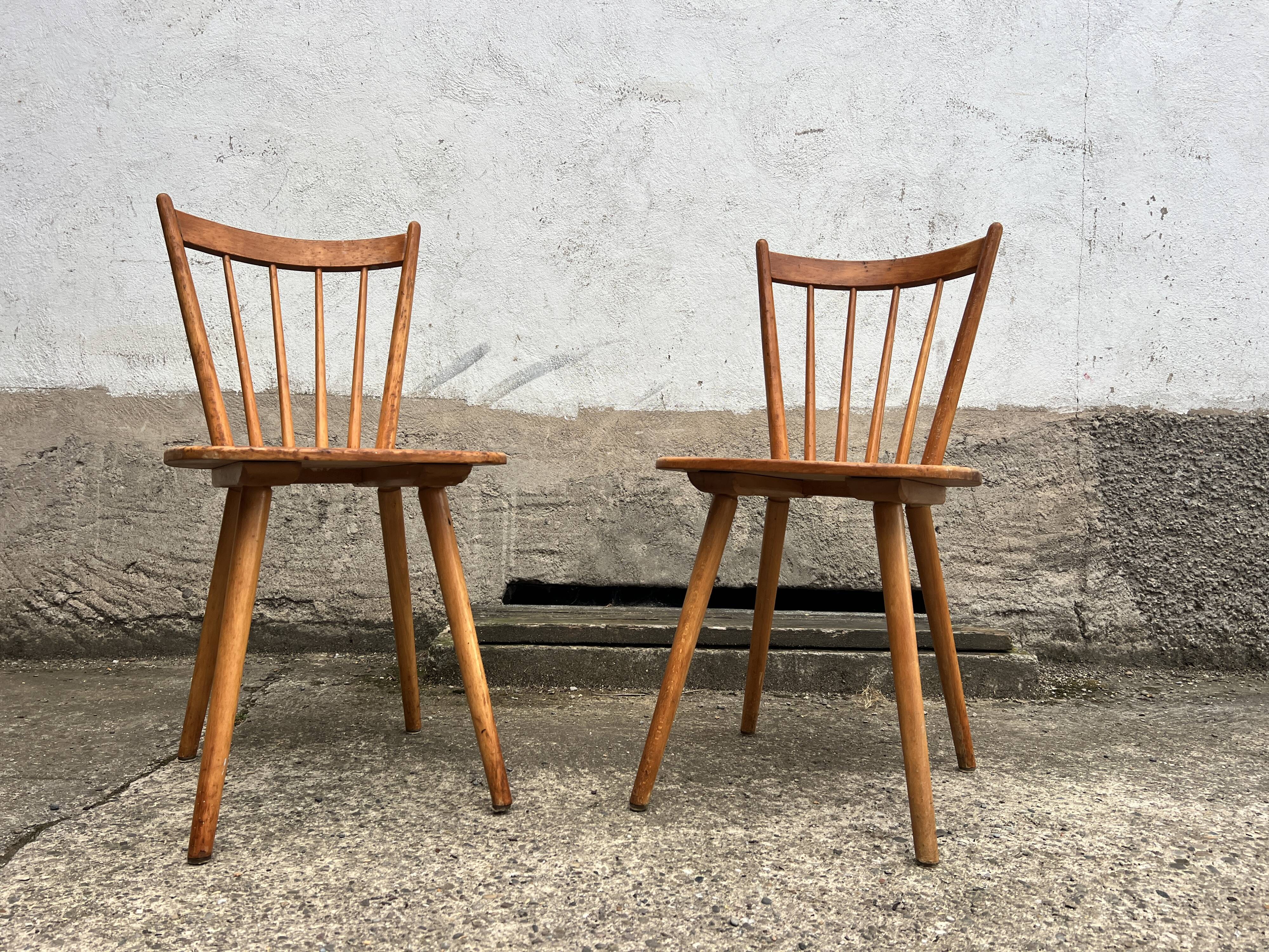 Set of 4 vintage beech bistro chairs – compass legs