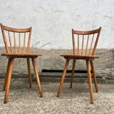 Set of 4 vintage beech bistro chairs – compass legs