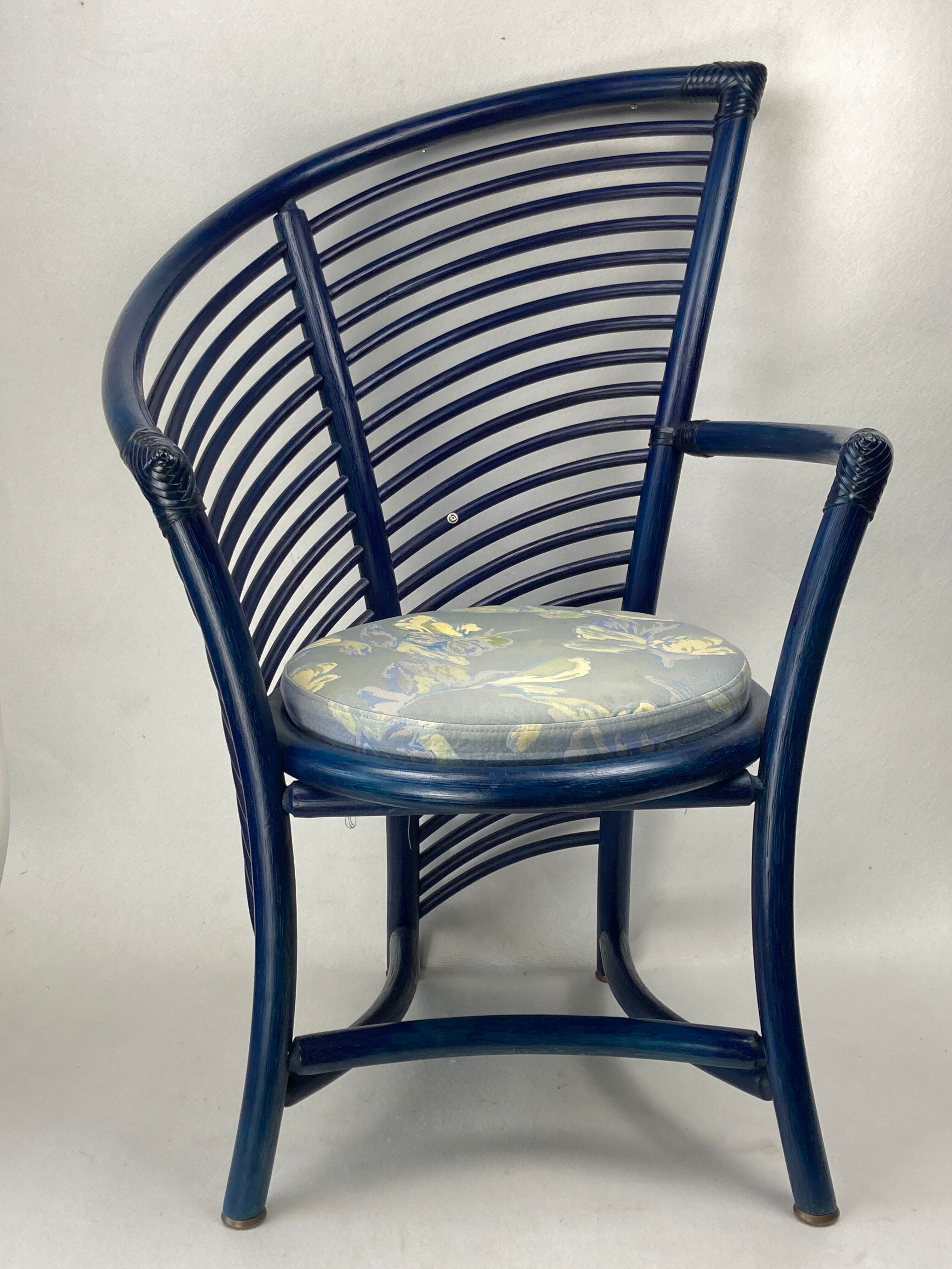 Set of 4 sculptural rattan bamboo dining chairs, Flechtatelier Schütz, Germany 1980s