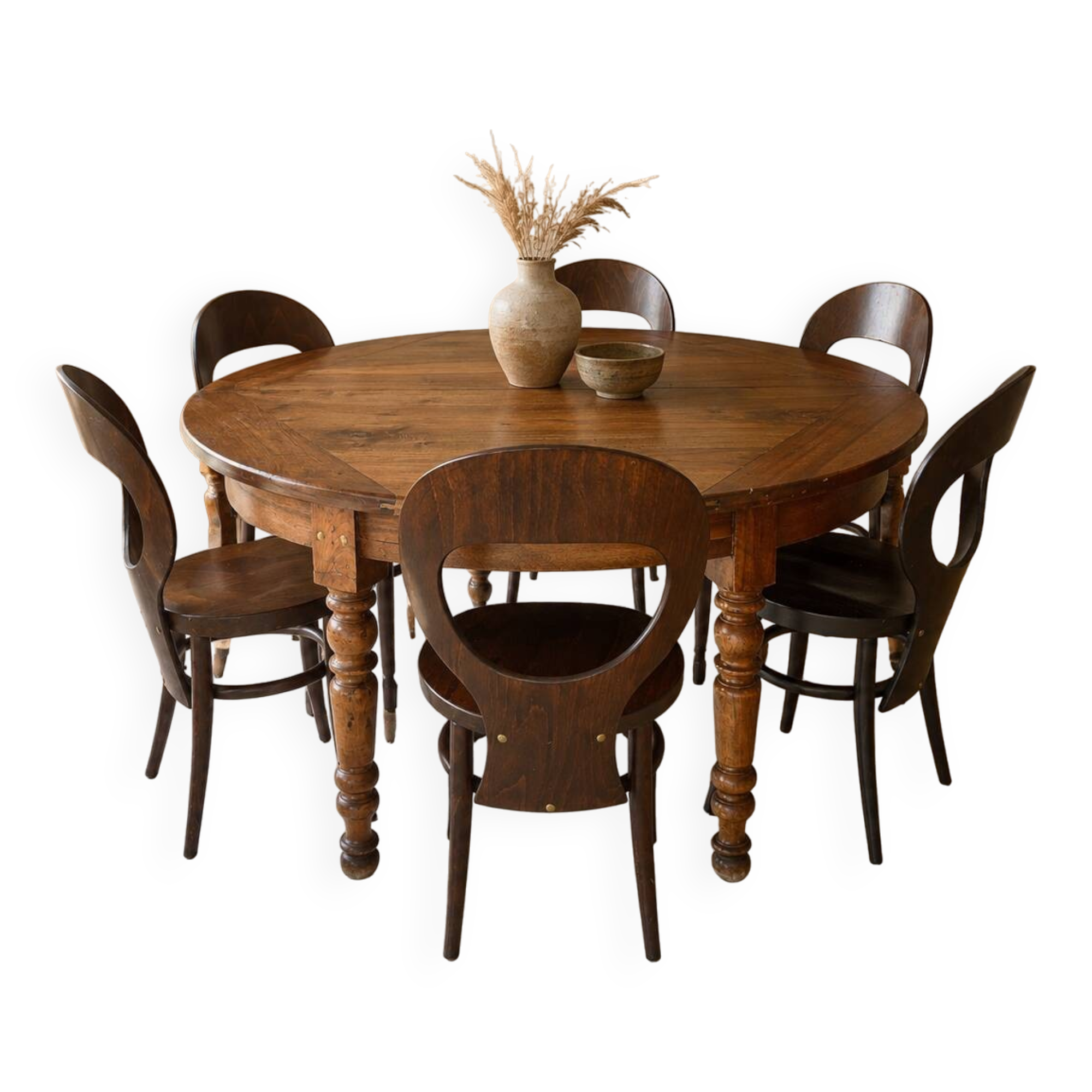 Louis-Philippe XIXth century demi-lune console table in solid walnut – seats 6 people.