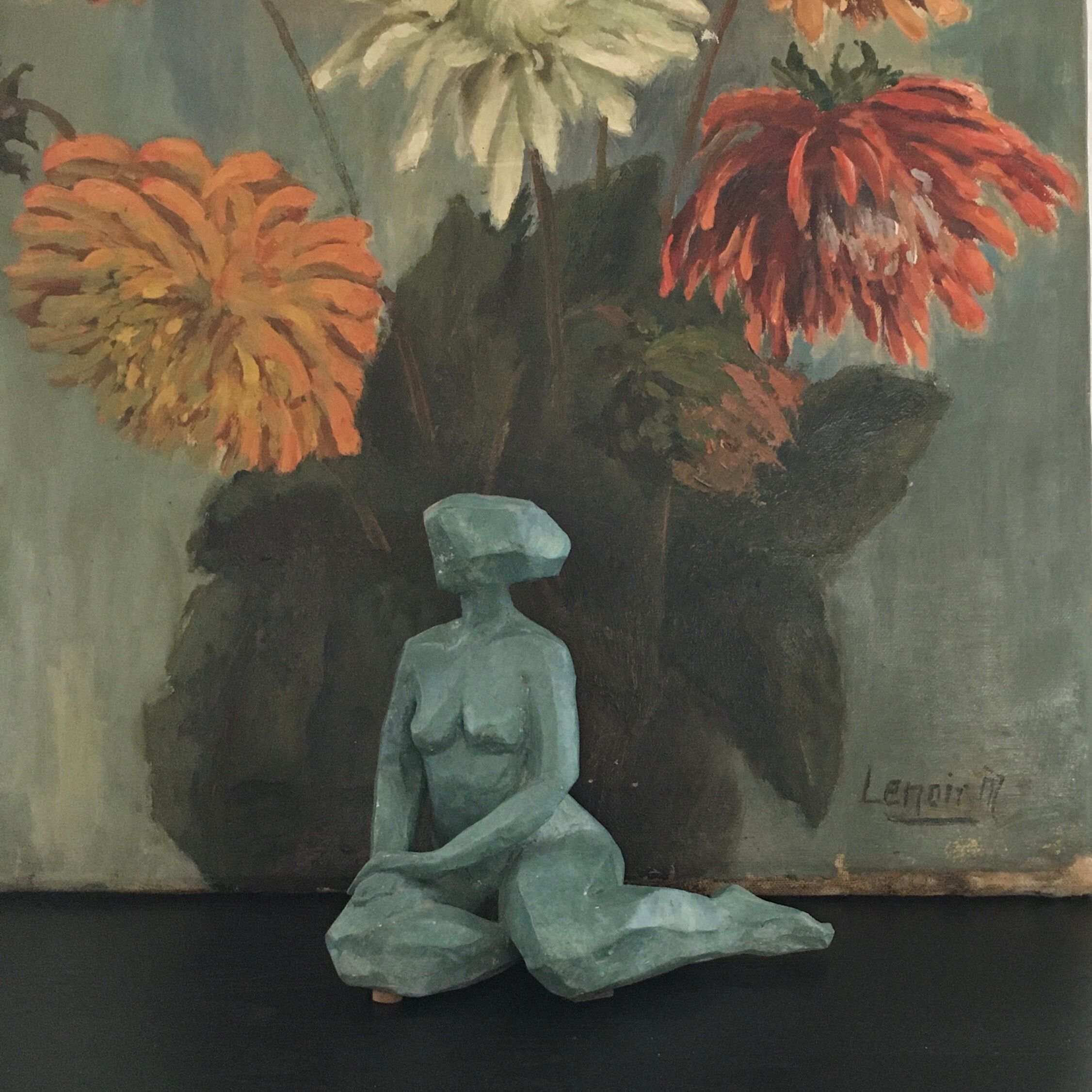 Ancient painting bouquet of dahlias
