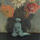 Ancient painting bouquet of dahlias