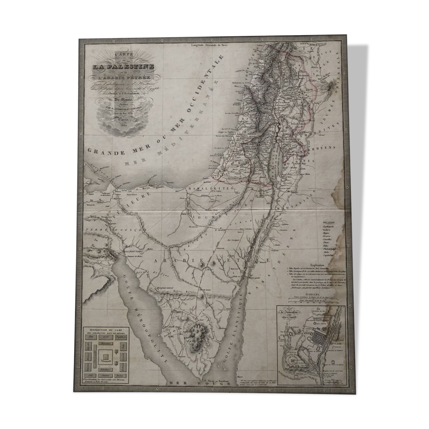 Large atlas map 1834 palestine & arabia petree by andriveau-goujon, history of the hebrews, plan