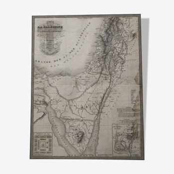 Grande carte d'atlas 1834 palestine & arabie petree d'andriveau-goujon, histoire des hébreux, plan
