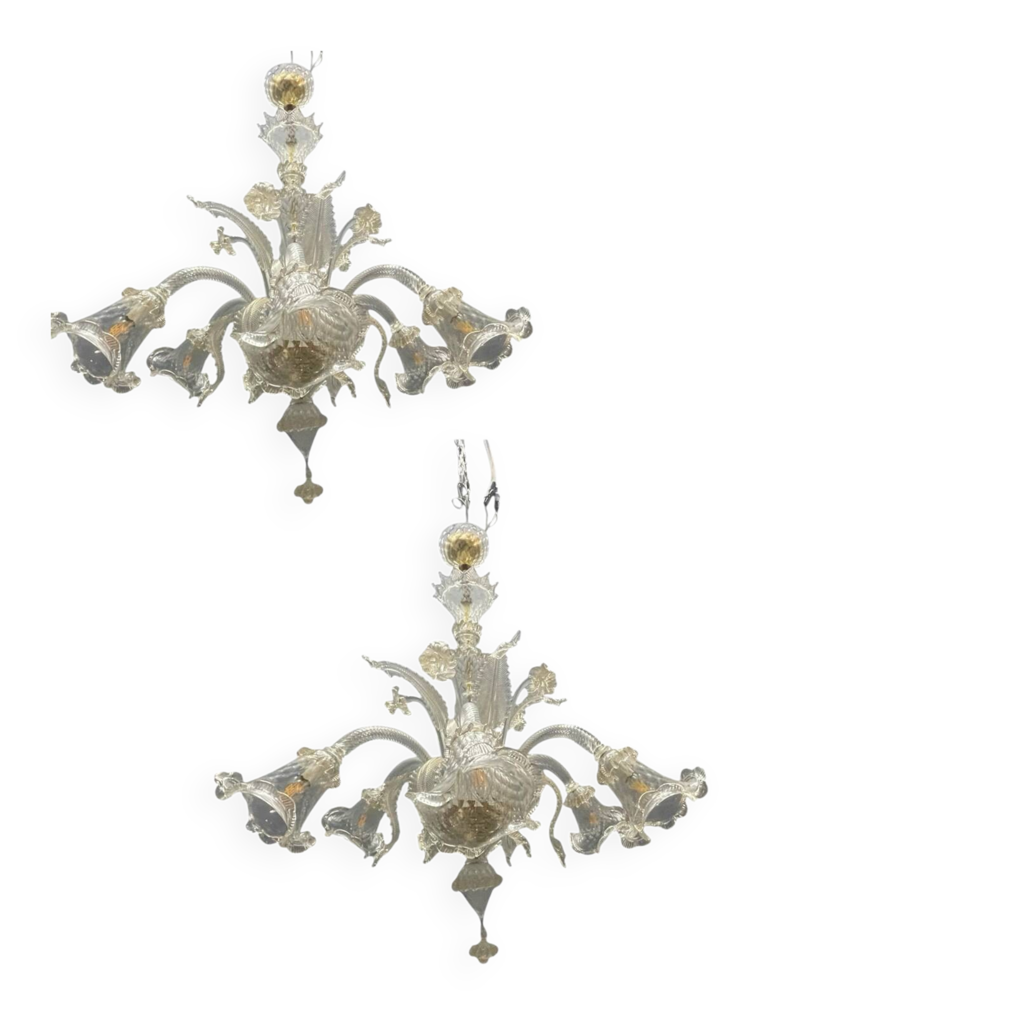 Large Venetian Murano Glass Chandeliers Set of 2