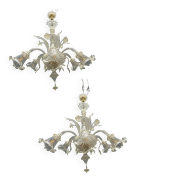 Large Venetian Murano Glass Chandeliers Set of 2