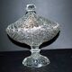 Large oval bonbonnière/dragee dish in molded crystal with diamond and pearl decoration, circa 1900