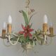 5 Light Vintage Italian Chandelier, Mathias Metal Bouquet, Pink Flowers