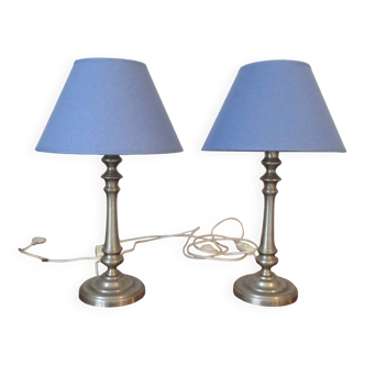 Paire de lampes de table argentées – XX ème