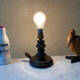 Turned wood lamp base, French craftsmanship, vintage art deco, minimalist, 40s/50s