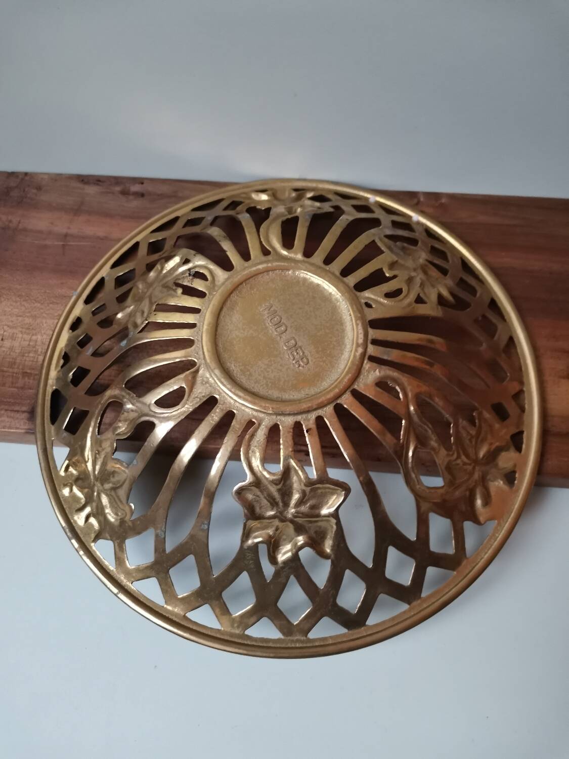 Large vintage cast brass fruit bowl with flower pattern