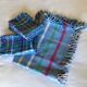 Vintage tablecloth & napkins, blue with multicoloured stripes.