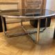 Chrome-plated metal coffee table with 4 vintage nesting poufs