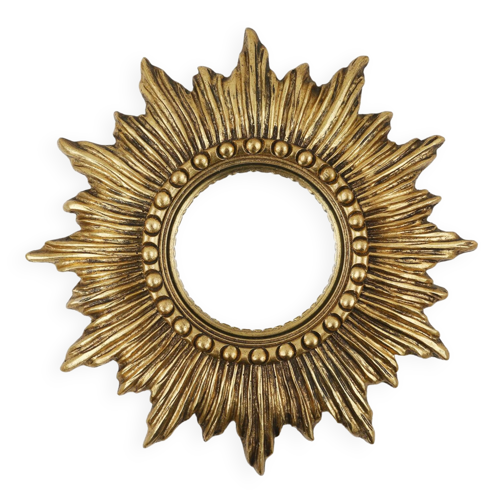 Gold Sunburst Mirror in Resin with Convex Mirror, France, 1960s