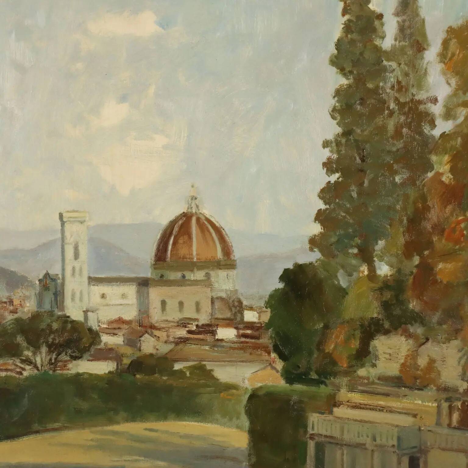 Peinture moderne signée Leonardo Stroppa, vue de Florence '900