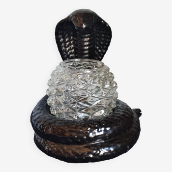 Lampe à poser cobra en céramique noire vintage